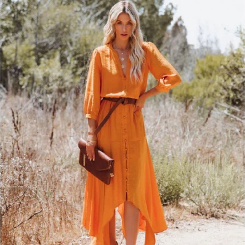 Corsica Asymmetrical Maxi Dress - Orange, XL New with Tags